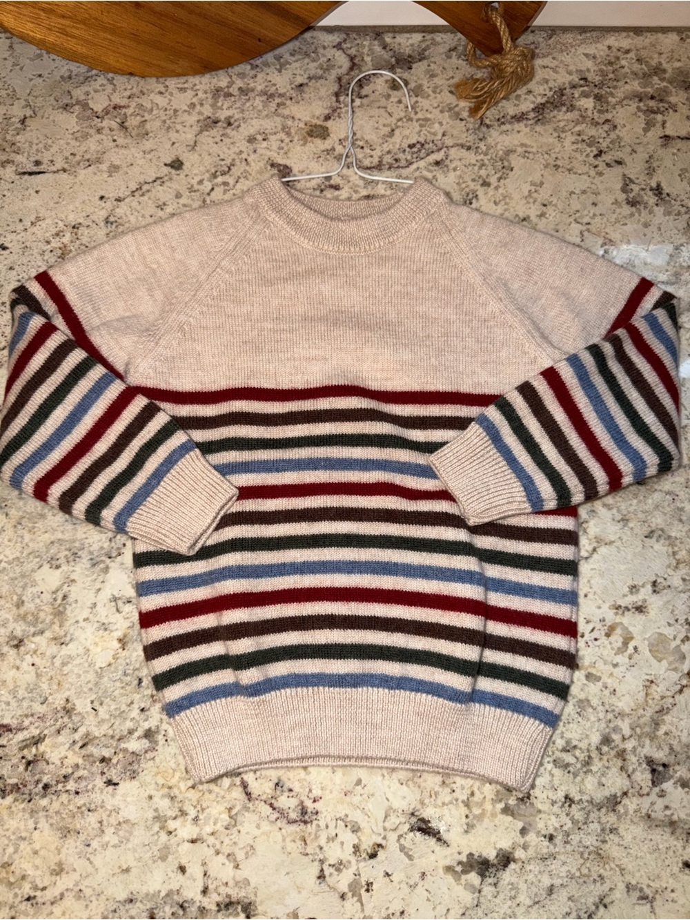 La Coqueta Spain $110 Striped Wool Sweater Oatmeal multi stripe 4T EUC